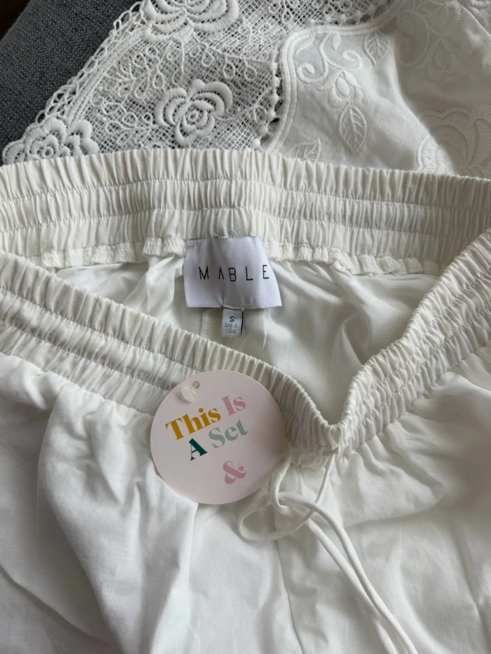 Cosette Embroidered Tie Top & Pant Set - Off-White - Picture 10 of 11